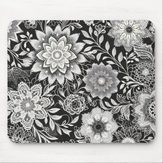 Elegant zwart-wit bloemenkantpatroon muismat
