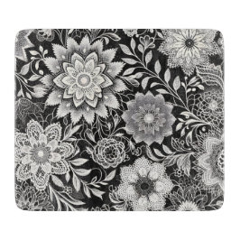 Elegant zwart-wit bloemenkantpatroon snijplank