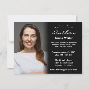Elegant zwart-wit boek lancering foto uitnodiging