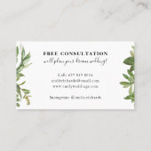 Elegant zwart-wit botanisch blad script visitekaartje (Achterkant)