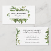 Elegant zwart-wit botanisch blad script visitekaartje (Voorkant / Achterkant)