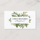 Elegant zwart-wit botanisch blad script visitekaartje (Voorkant)