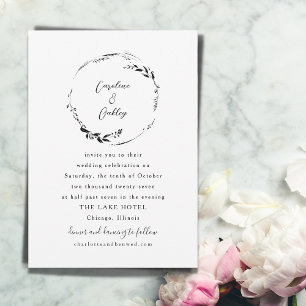 Elegant Zwart Wit Botanische krans Boho bruiloft Kaart