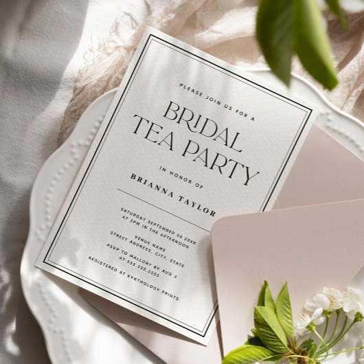 Elegant Zwart & Wit Bruids Tea Party Kaart