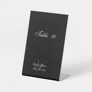 Elegant Zwart Wit Bruiloft Monogram Tafelnummers Reclamebord Met Voetstuk