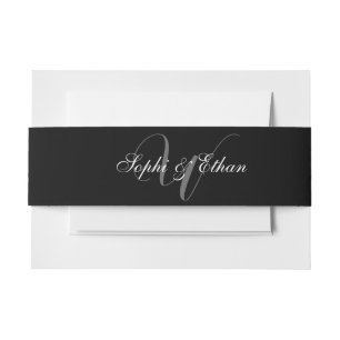 Elegant zwart wit bruiloft monogram uitnodigingen wikkel
