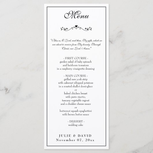 Elegant Zwart-wit Bruiloft Religieus Menu (Voorkant)
