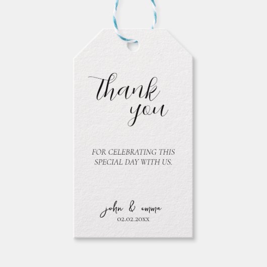 Elegant zwart-wit bruiloft thema cadeaulabel (Voorkant)