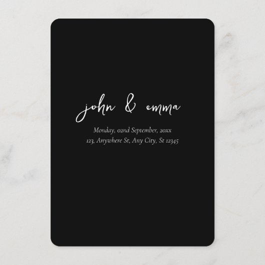 Elegant zwart-wit bruiloft thema menu (Achterkant)