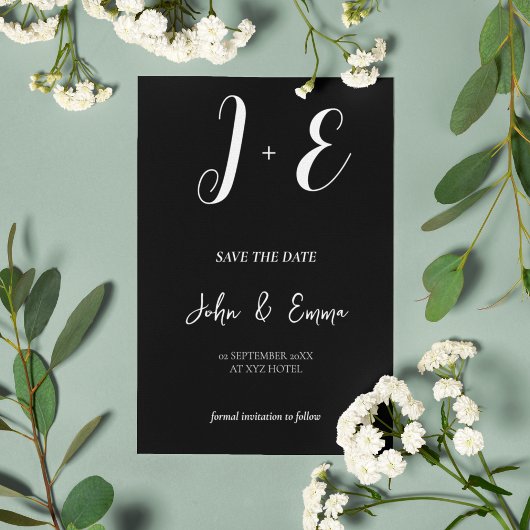 Elegant zwart-wit bruiloft thema save the date