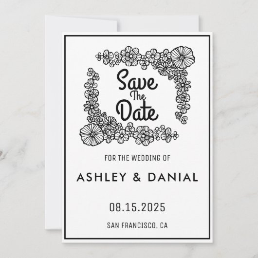 Elegant zwart wit bruinbruin bruiloft Bewaar datum Kaart (Voorkant)