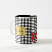 Elegant Zwart & Wit Buffel Plaid Monogram Goud Tweekleurige Koffiemok (Voorkant links)