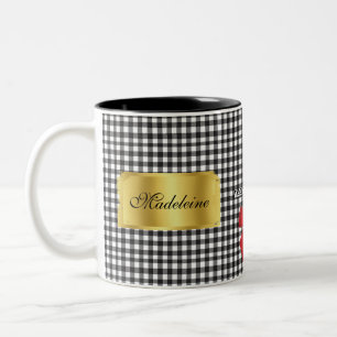 Elegant Zwart & Wit Buffel Plaid Monogram Goud Tweekleurige Koffiemok