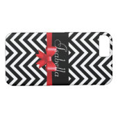 Elegant zwart wit chevron rode boog monogram Case-Mate iPhone case (Achterkant (Horizontaal))