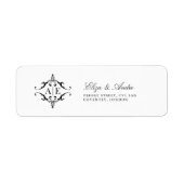 Elegant Zwart & Wit Crest Monogram Bruiloft Label (Voorkant)