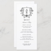 Elegant zwart-wit crest monogram menu (Voorkant / Achterkant)