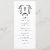 Elegant zwart-wit crest monogram menu (Voorkant)