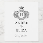 Elegant zwart-wit crest monogram wijn etiket (Enkel label)