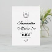 Elegant Zwart & Wit Crest Sla de datum op Folie Uitnodiging (Staand Voorkant)