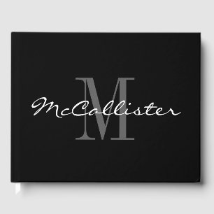 Elegant zwart-wit custom monogram gastenboek