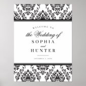 Elegant Zwart Wit Damask Bruiloft Welkomstbord Poster (Voorkant)