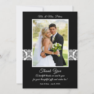 Elegant zwart-wit damask Wedding Bedankkaart