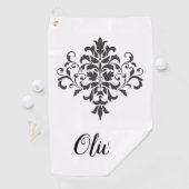 Elegant  zwart-wit damast gepersonaliseerd golfhanddoek (Insitu)