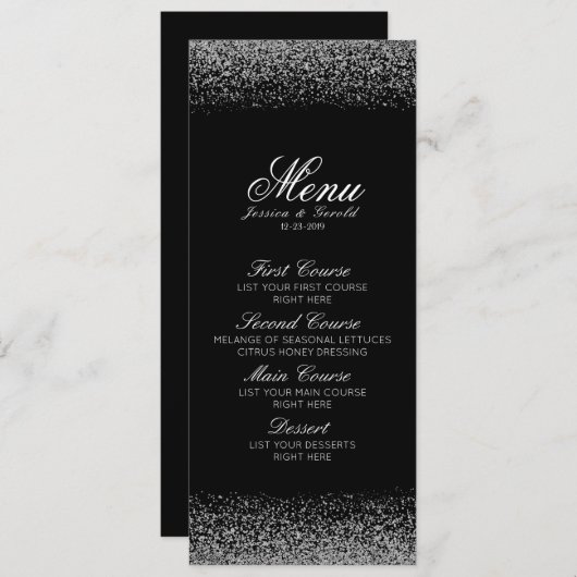 Elegant Zwart & Wit Diamant Bruiloft Menu (Voorkant / Achterkant)