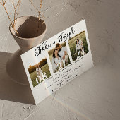 Elegant Zwart & Wit Drie foto's Collage Bruiloft Kaart