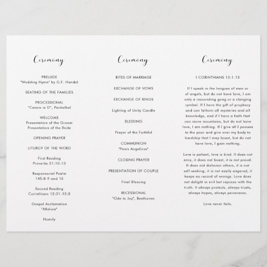 Elegant zwart-wit drievoudig huwelijksprogramma (Voorkant)