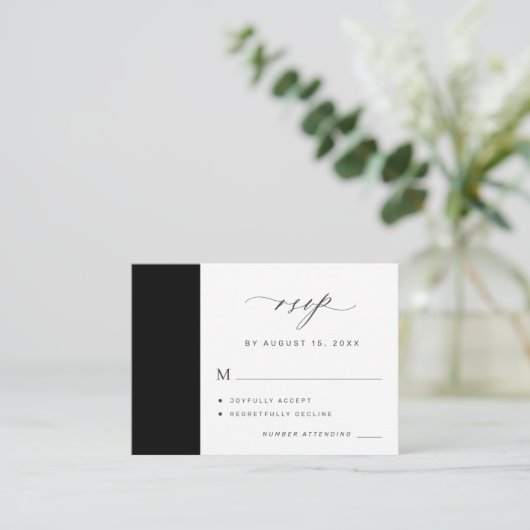 Elegant zwart-wit, eenvoudig bruiloft RSVP Informatiekaartje (Staand voorkant)