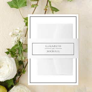 Elegant Zwart & Wit Eenvoudige Minimalistische Bru Uitnodigingen Wikkel