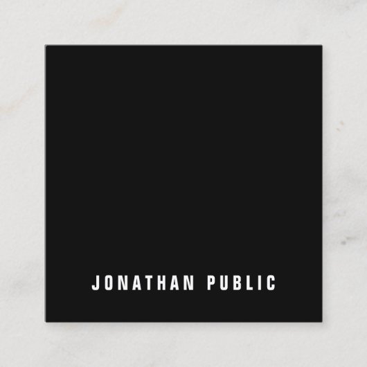 Elegant zwart wit eenvoudige vlakte professionele vierkante visitekaartje (Voorkant)