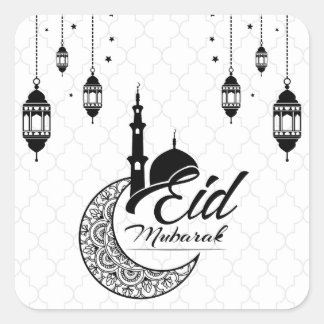 Elegant zwart-wit Eid Mubarak Vierkante Sticker