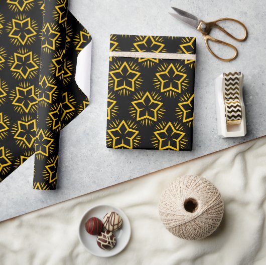 Elegant zwart-wit en Gold Star Pattern-pakpapier Cadeaupapier (Crafts)