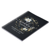 Elegant Zwart Wit en Goud Bloemen Krans Bruiloft Notitieboek (Linkerzijde)