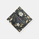 Elegant Zwart Wit en Goud Bloemen Krans Bruiloft Servet (Hoek)