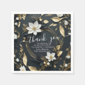 Elegant Zwart Wit en Goud Bloemen Krans Bruiloft Servet (Voorkant)