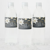 Elegant Zwart Wit en Goud Bloemen Krans Bruiloft Waterfles Etiket (Flessen)