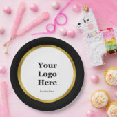 Elegant Zwart Wit en Goud Business Logo Naam Papieren Bordje (Feest)