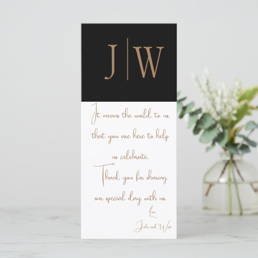 Elegant Zwart, Wit, en Gouden Huwelijk Dank u (Staand voorkant)