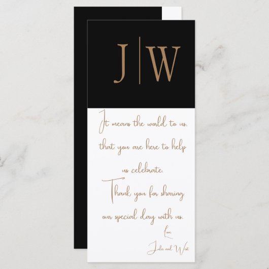 Elegant Zwart, Wit, en Gouden Huwelijk Dank u (Voorkant / Achterkant)
