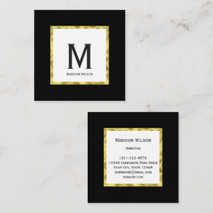 Elegant Zwart Wit en Gouden Naam Monogram Vierkante Visitekaartje