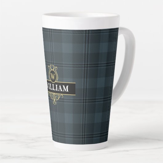 Elegant zwart-wit en goudvenster speldenmonogram latte mok (Rechterhoek)