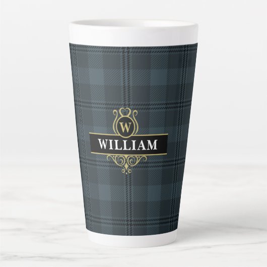 Elegant zwart-wit en goudvenster speldenmonogram latte mok (Voorkant)