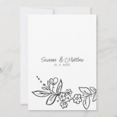 Elegant zwart wit enkelvoudig bloemig RSVP Kaart (Achterkant)