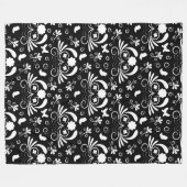 Elegant zwart-wit floraalzwart fleece deken (Voorkant (Horizontaal))