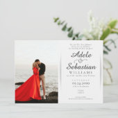 Elegant Zwart Wit Foto Monogram Formele Bruiloft Kaart (Staand voorkant)