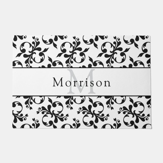 Elegant zwart-wit Frans Damaskpatroon Deurmat (Voorkant)