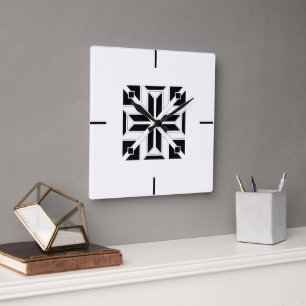 Elegant zwart-wit geometrisch patroon vierkante klok